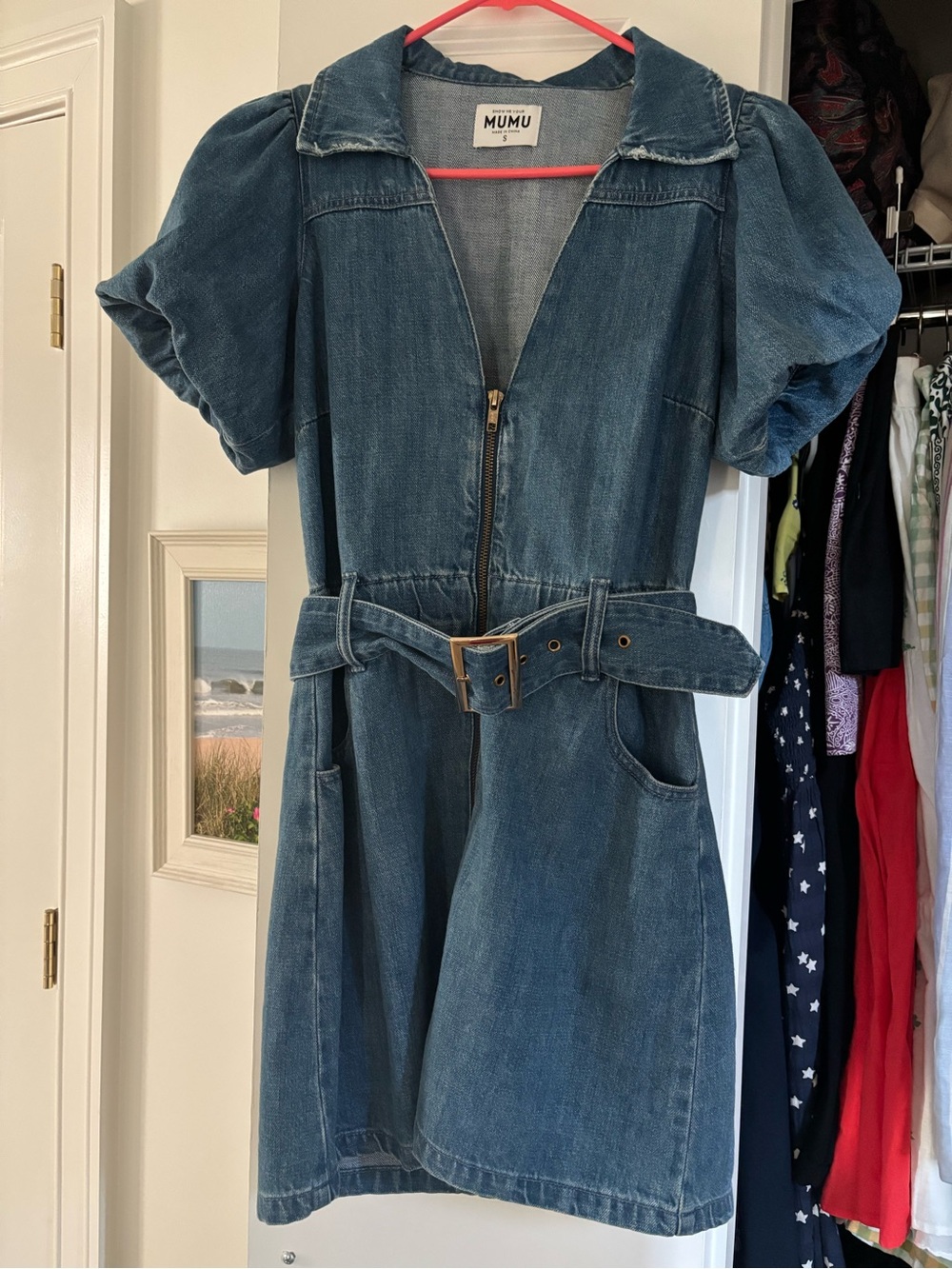 Show Me Your Mumu Denim Zip Oxford Front Dress with Belt - - Picture 1 of 3